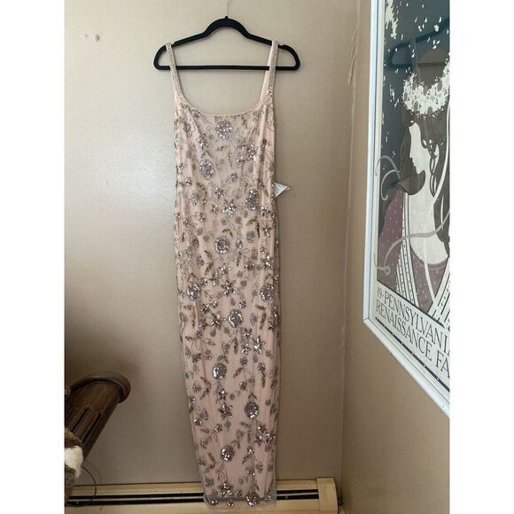 Mac Duggal Rose Pink Beaded Column Strappy Maxi Dress Gown Prom Sz 6 $698 - Picture 5 of 9